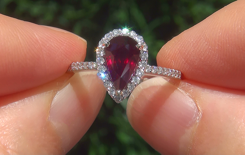 GIA 1.69 ct UNHEATED Natural VS1 Red Ruby Diamond 14k White Gold Estate Ring