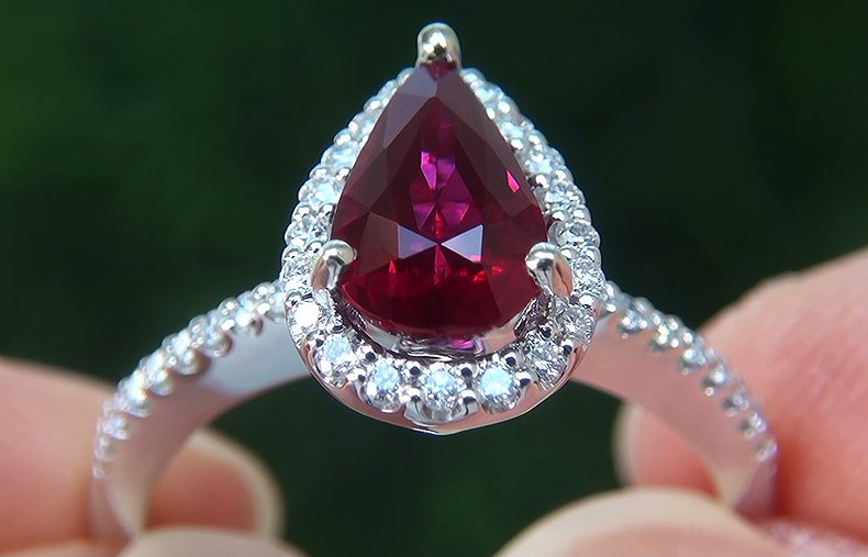 GIA 1.69 ct UNHEATED Natural VS1 Red Ruby Diamond 14k White Gold Estate Ring 
