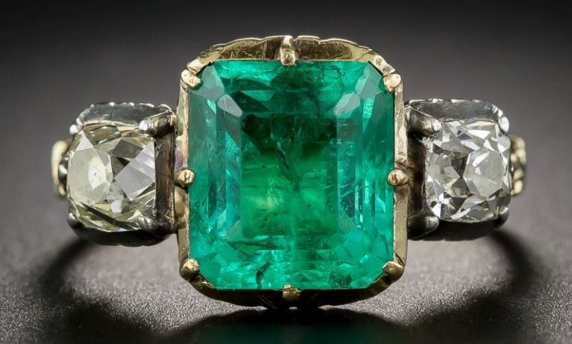 Georgian Style Foil-Backed Emerald and Diamond Ring