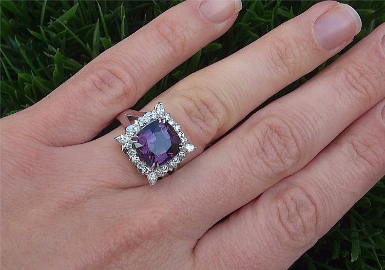 GIA Certified 6.70 ct VVS Purple Spinel Diamond PLATINUM Cocktail Estate Ring
