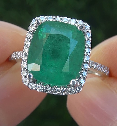 Estate 4.99 ct Natural Colombian Emerald Diamond 14k White Gold Cocktail Ring