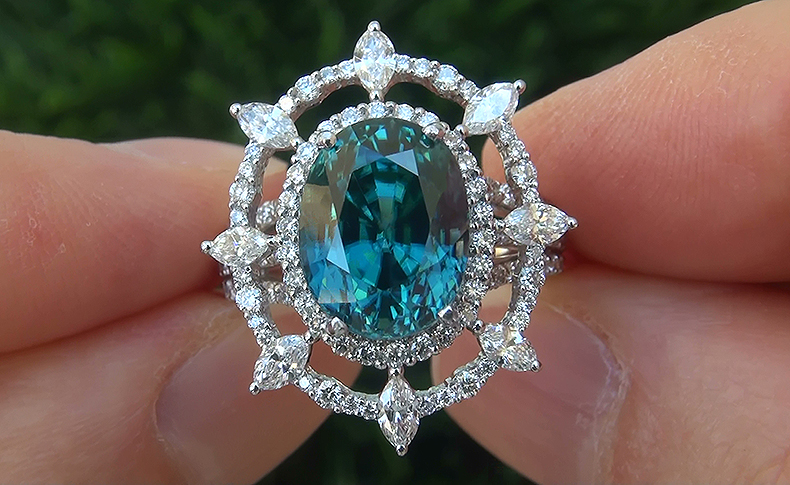 GIA 9.76 ct Natural VVS Blue Zircon Diamond PLATINUM Cocktail Estate Ring 