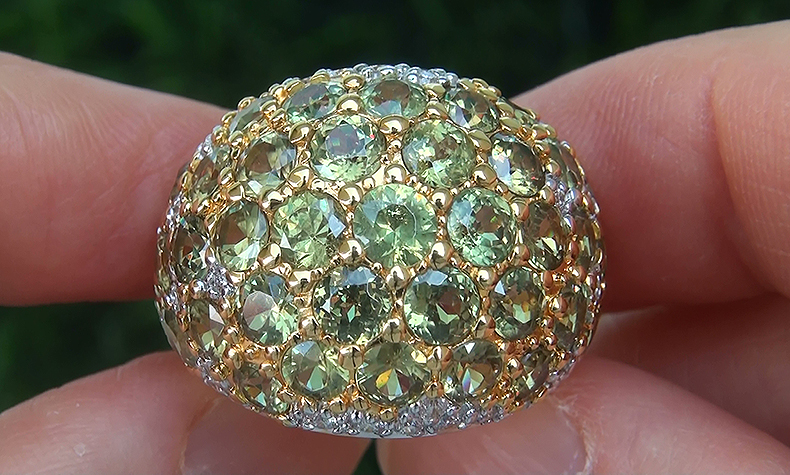 GIA 12.15 ct Natural FLASH Demantoid Garnet Diamond 18k Yellow Gold Ring