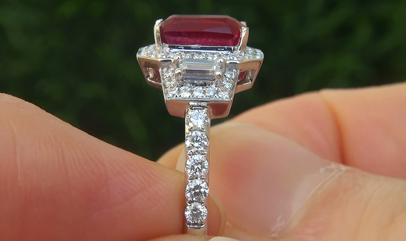 GIA Certified 2.85 ct UNHEATED Natural VS2 Red Ruby Diamond PLATINUM Estate Ring