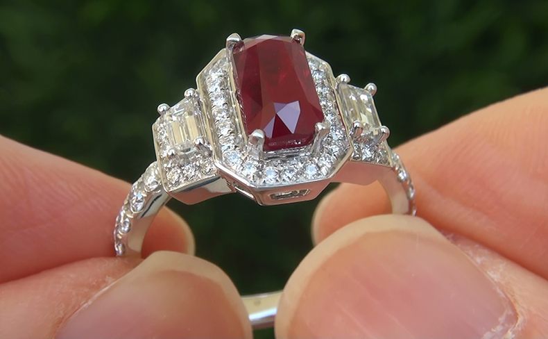 GIA Certified 2.85 ct UNHEATED Natural VS2 Red Ruby Diamond PLATINUM Estate Ring