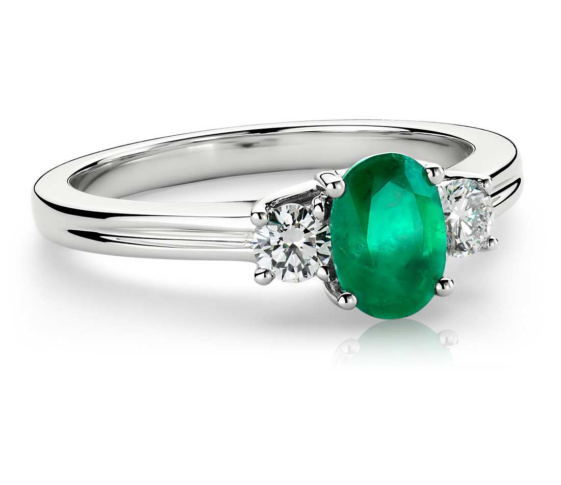 Emerald and Diamond Ring in 18k White Gold (7x5mm) $2,950
