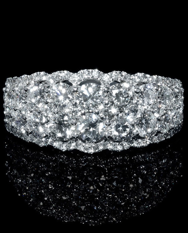 Diamond 18k White Gold Ring This wonderful 18k white gold ring, features 98 round brilliant cut white diamonds of F color, VS2 clarity, weighing 2.28 carats total.