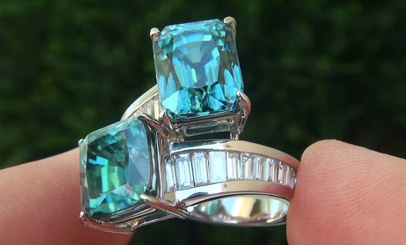 GIA 15.84 ct Natural VVS Blue Zircon Diamond PLATINUM Estate Ring GEM
