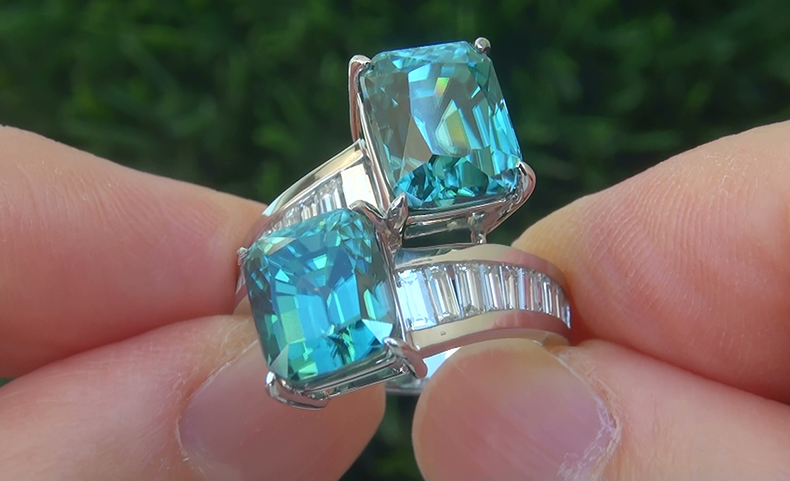 GIA 15.84 ct Natural VVS Blue Zircon Diamond PLATINUM Cocktail Estate Ring 