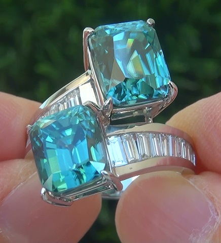 GIA 15.84 ct Natural VVS Blue Zircon Diamond PLATINUM Cocktail Estate Ring 