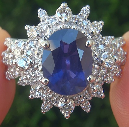 GIA 5.82 ct UNHEATED Natural VS1 Color Change Sapphire and Diamond PLATINUM Ring