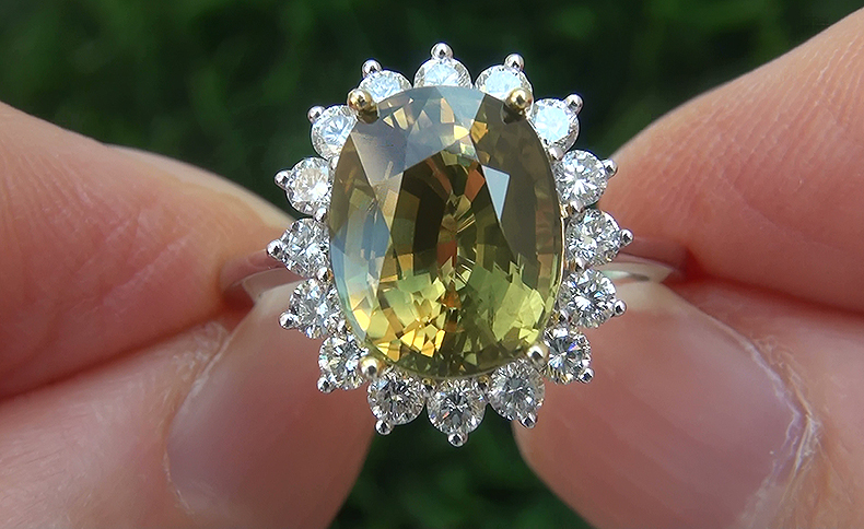 GIA Cert 5.96 ct Natural VVS Yellow Sapphire Diamond 14k White Yellow Gold Ring