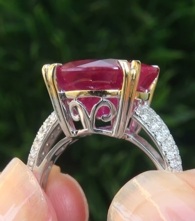Certified 17.63 ct Natural Red Ruby Diamond 14k White Gold Cocktail Estate Ring