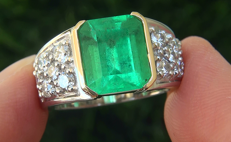 GIA 4.65 ct Men's Natural Emerald Diamond PLATINUM & 18k Gold Gents Ring TOP GEM