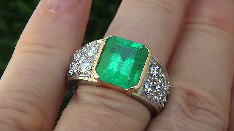 GIA 4.65 ct Men's Natural Emerald Diamond PLATINUM & 18k Gold Gents Ring TOP GEM