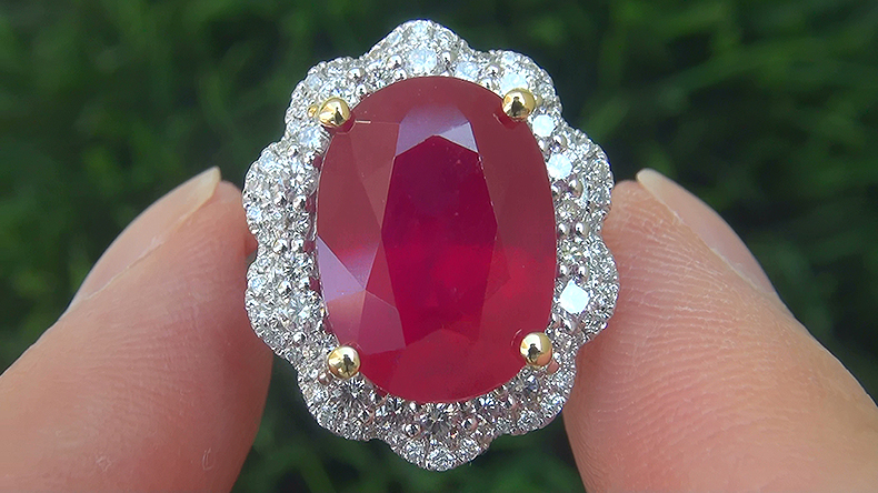 Certified 14.87 ct Natural Red Ruby Diamond 14k White & Yellow Gold Estate Ring