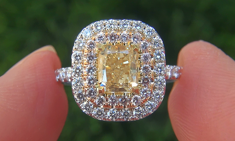 EGL Certified 2.43 ct SI1 Natural Fancy Yellow & Pink Diamond Engagement Wedding 18k Ring