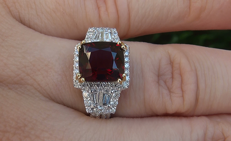 GIA 4.50 ct UNHEATED Natural FLAWLESS Red Spinel Diamond 14k Gold Estate Ring