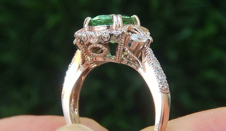 GIA 3.14 ct VS Natural Tsavorite Garnet Diamond 14k Rose Gold Estate Ring