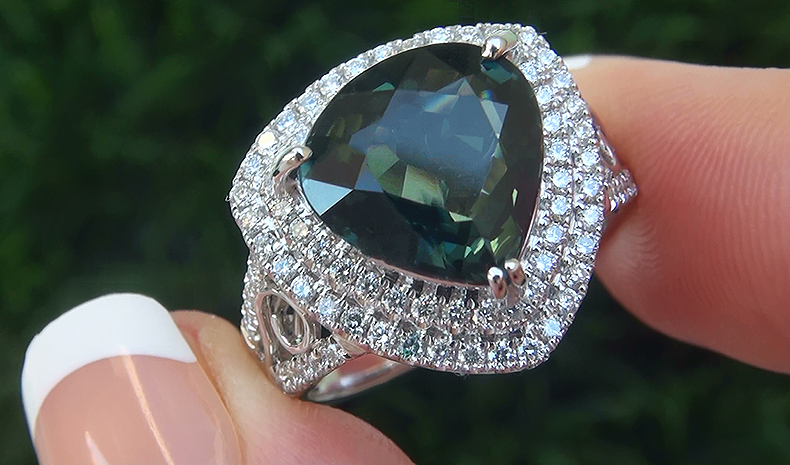 GIA 6.24 ct UNHEATED Natural VVS Blue Sapphire Diamond 14k White Gold Ring