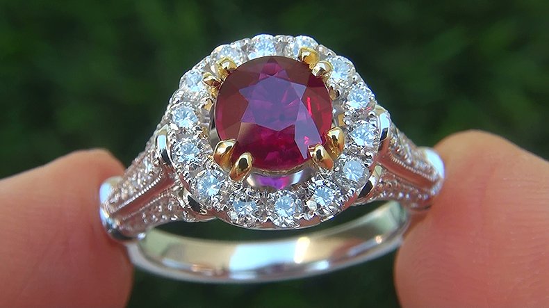 GIA 1.94 ct UNHEATED Natural VVS Red Ruby Diamond 18k White Yellow Gold Ring