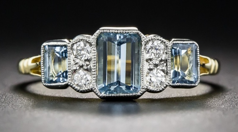 Aquamarine and Diamond Vintage Style Ring