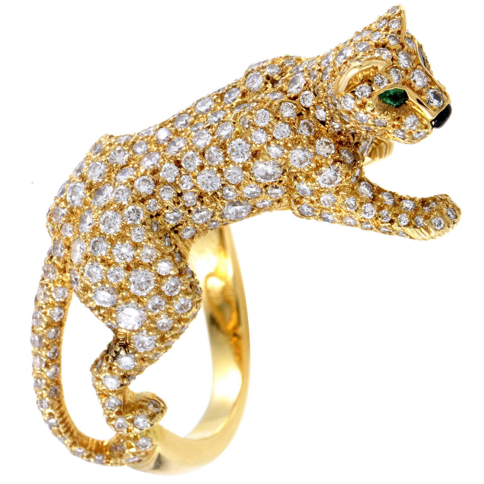 Cartier Panthere Women's 18K Yellow Gold Full Diamond Pave Ring