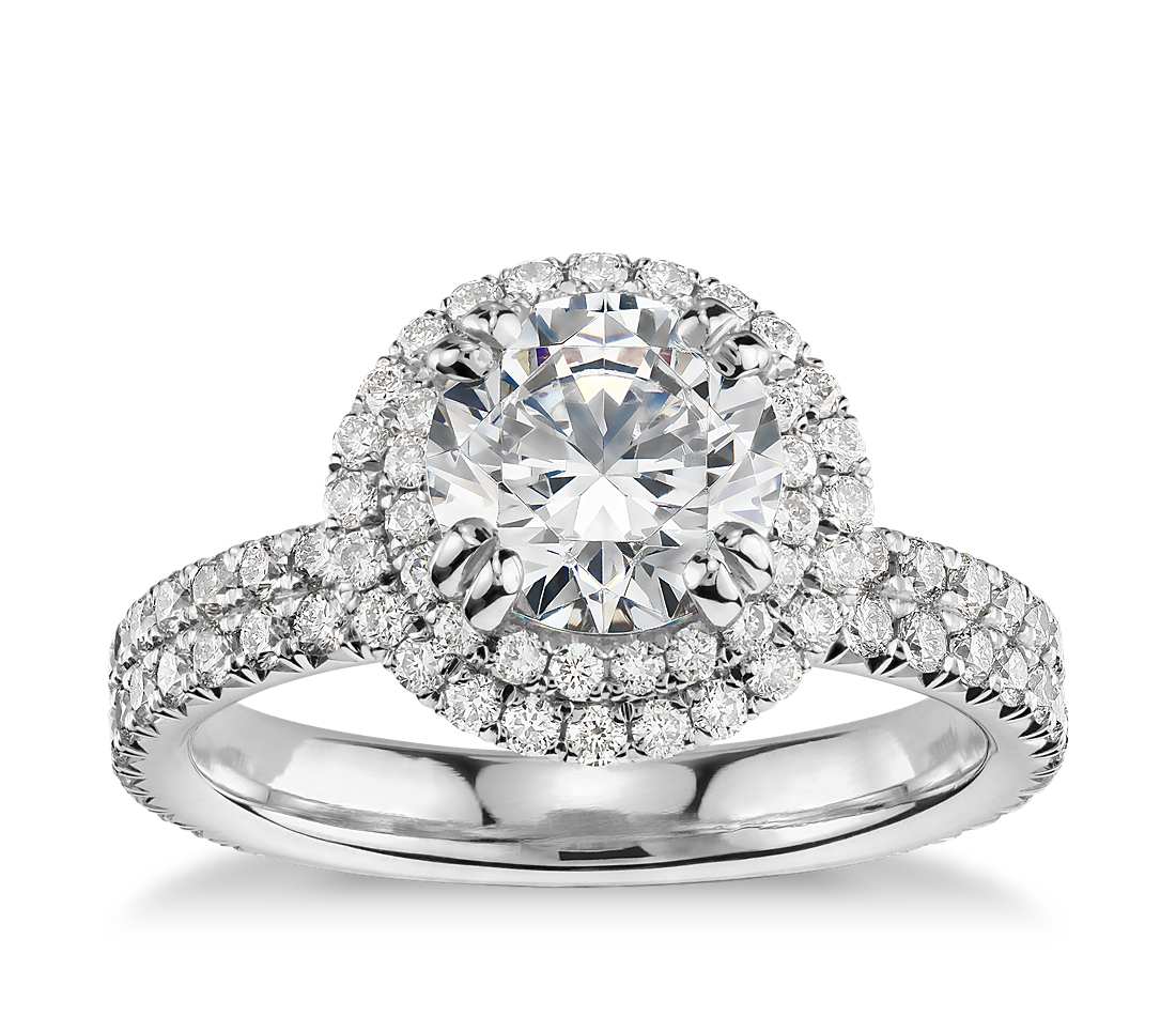 Blue Nile Studio Double Halo Gala Diamond Engagement Ring in Platinum (1 ct. tw.)