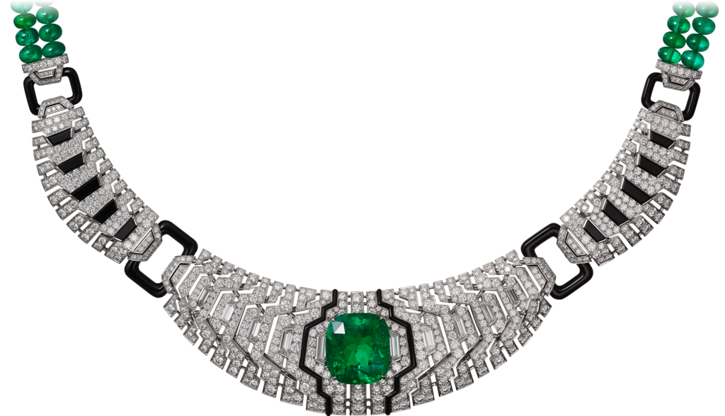 An Exquisite Platinum, emeralds, onyx, diamonds necklace by Cartier 