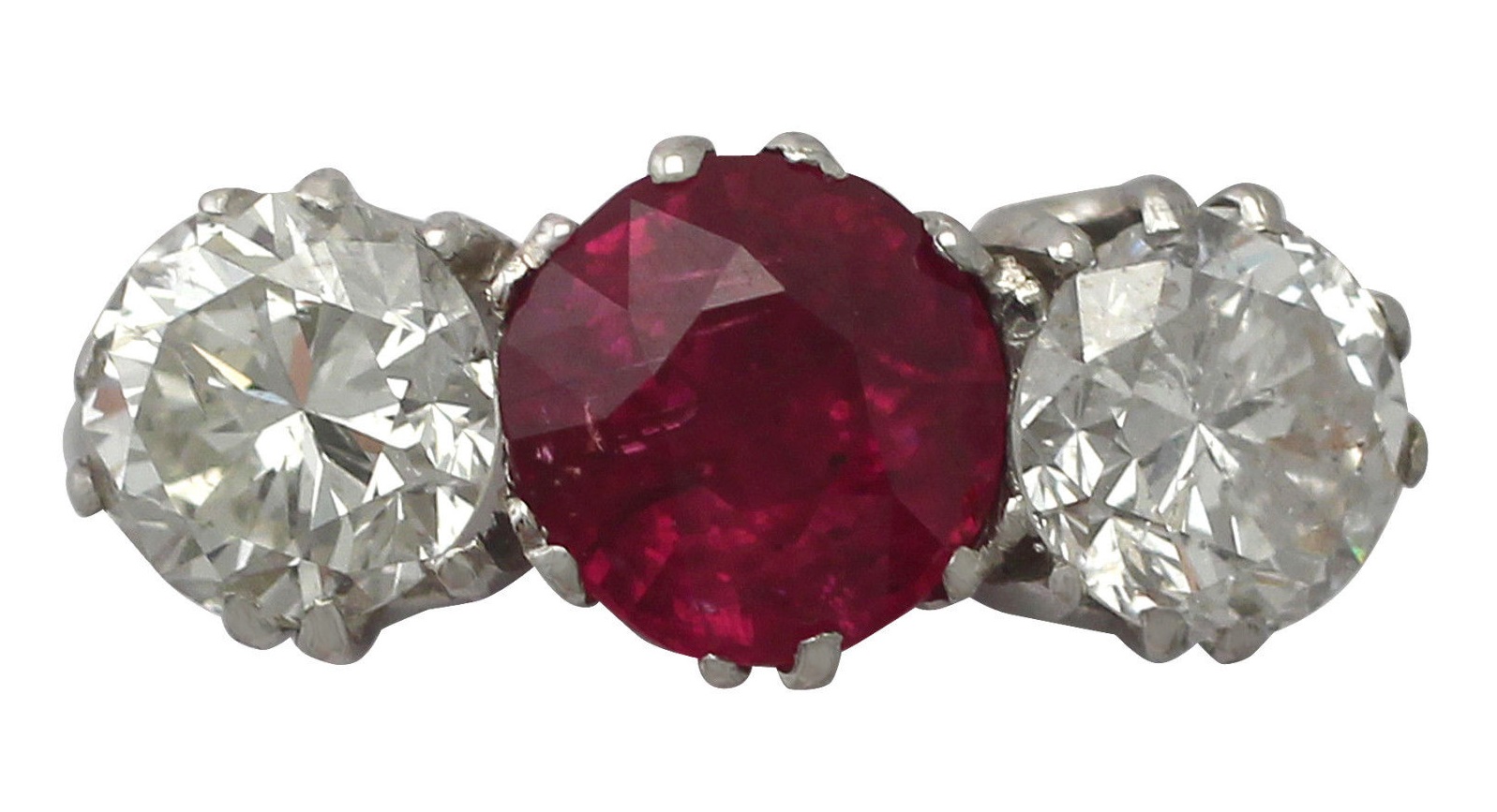 2.21 ct Ruby and 2.06 ct Diamond, Platinum Trilogy Ring - Vintage Circa 1940