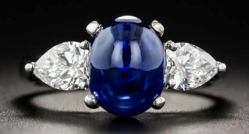 3.50 Carat Cabochon Sapphire and Diamond Ring