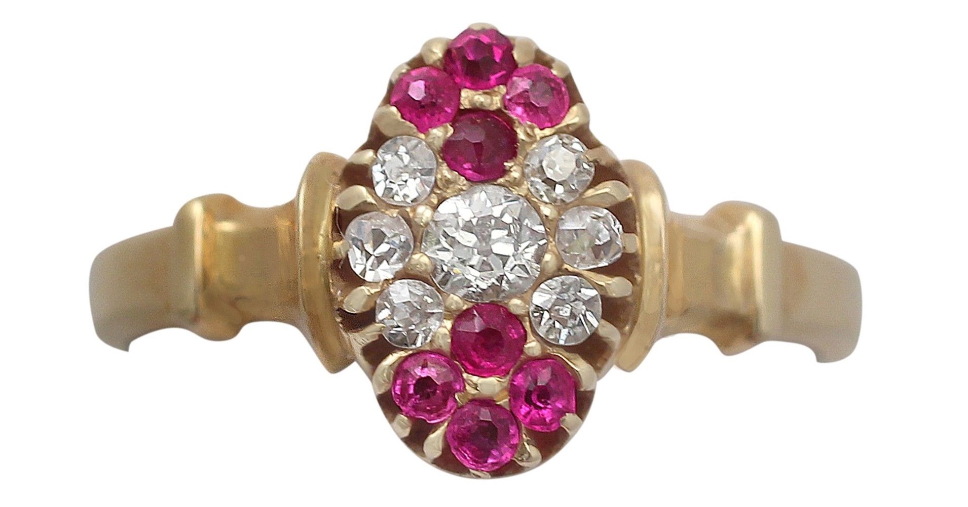 Antique Edwardian, Diamond and Ruby, 18k Yellow Gold Dress Ring - 1905