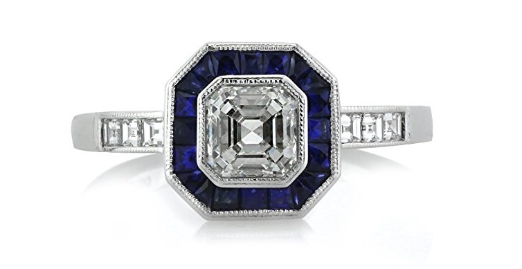 Mark Broumand 1.80ct Asscher Cut Diamond and Sapphire Engagement Ring