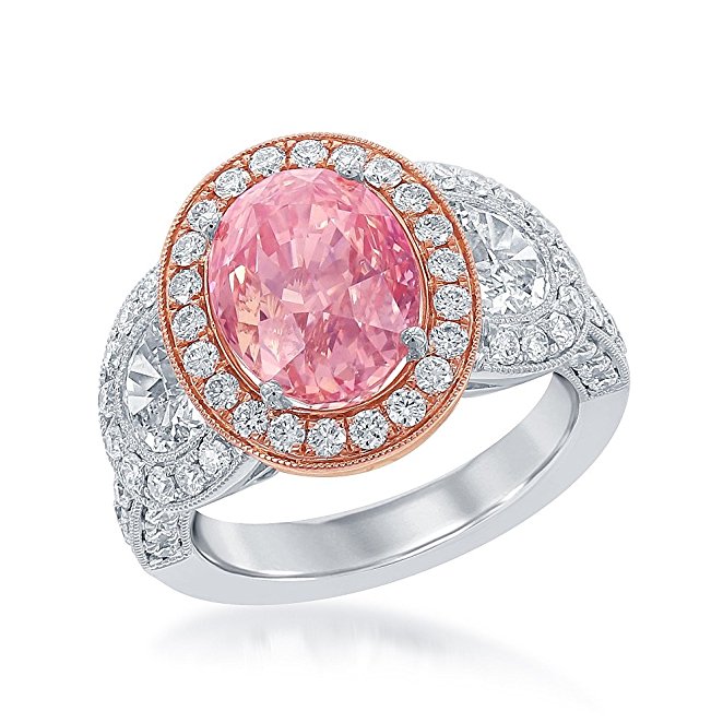 6.25 CT Natural Padparadscha Sapphire and Diamond Ring