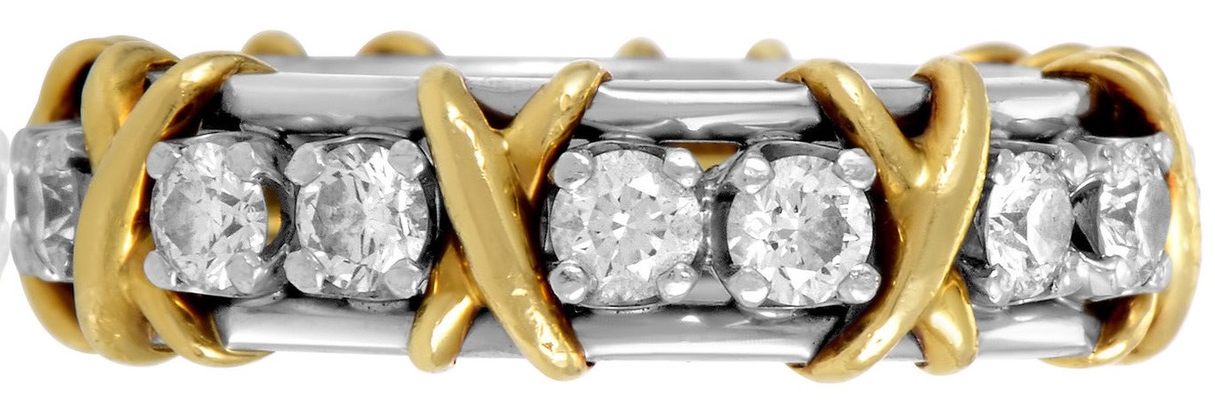 Tiffany & Co. Schlumberger Platinum & 18K Yellow Gold Diamond Eternity Band Ring