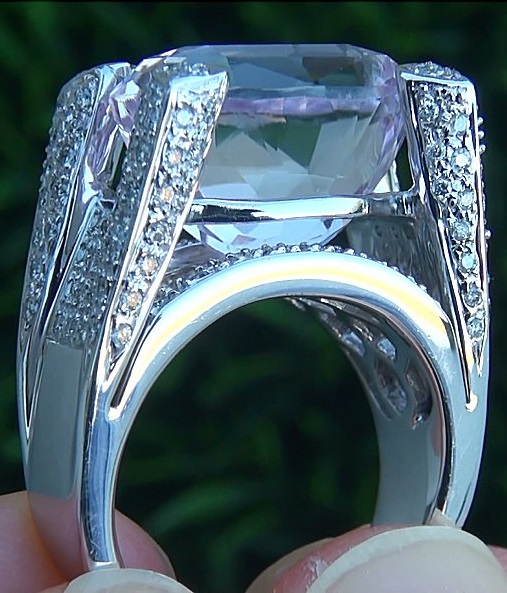 GIA Certified 12.47 ct Natural Pink Kunzite Diamond 14k White Gold Estate Ring