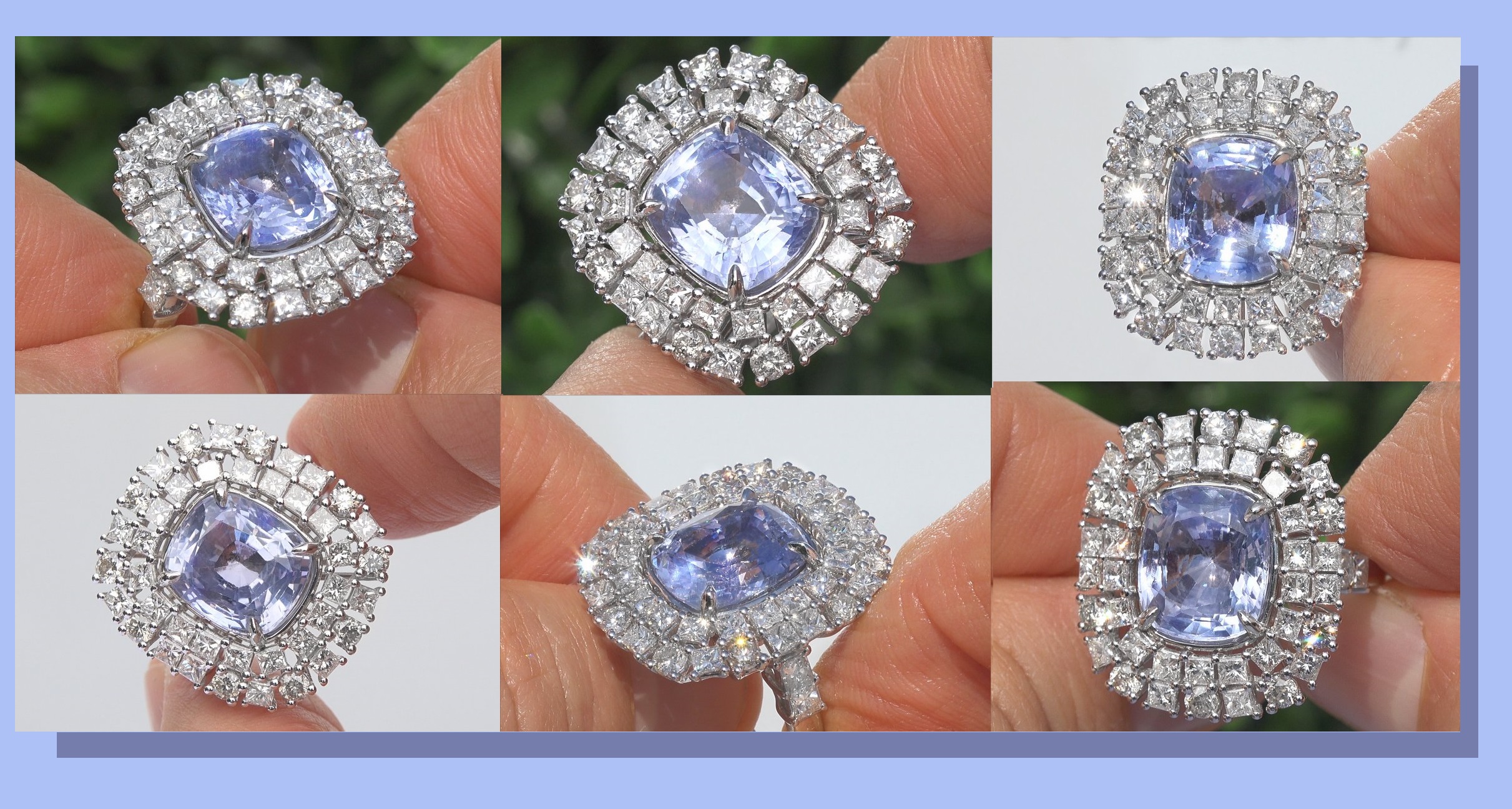 HGT 10.87 ct UNHEATED Natural VVS Blue Sapphire Diamond 14k White Gold Ring