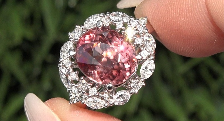 Certified 8.59 ct UNHEATED Natural VVS Pink Zircon Diamond 14k White Gold Ring