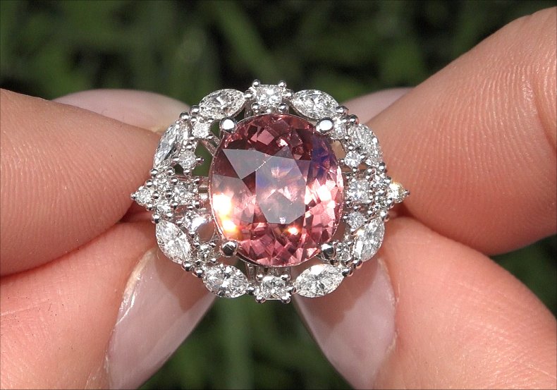 Certified 8.59 ct UNHEATED Natural VVS Pink Zircon Diamond 14k White Gold Ring