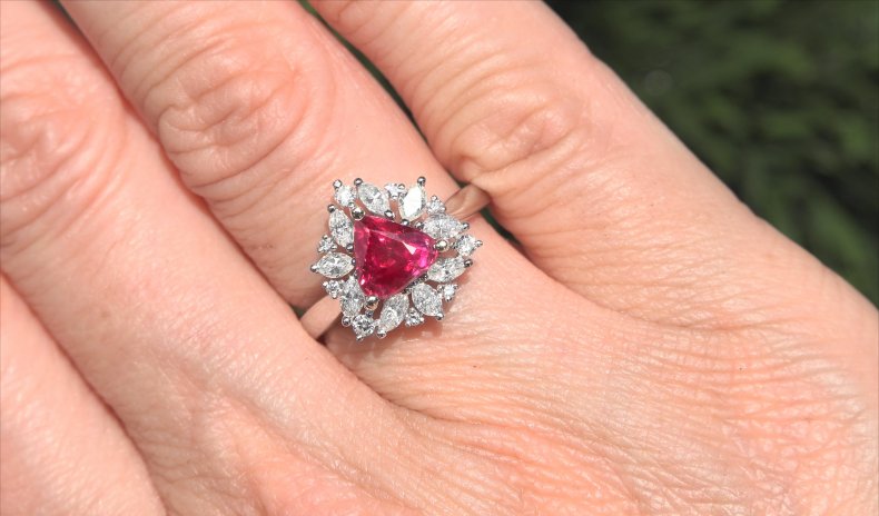 GIA 2.86 ct UNHEATED Natural VS2 Red Ruby Diamond 14k White Gold Estate Ring