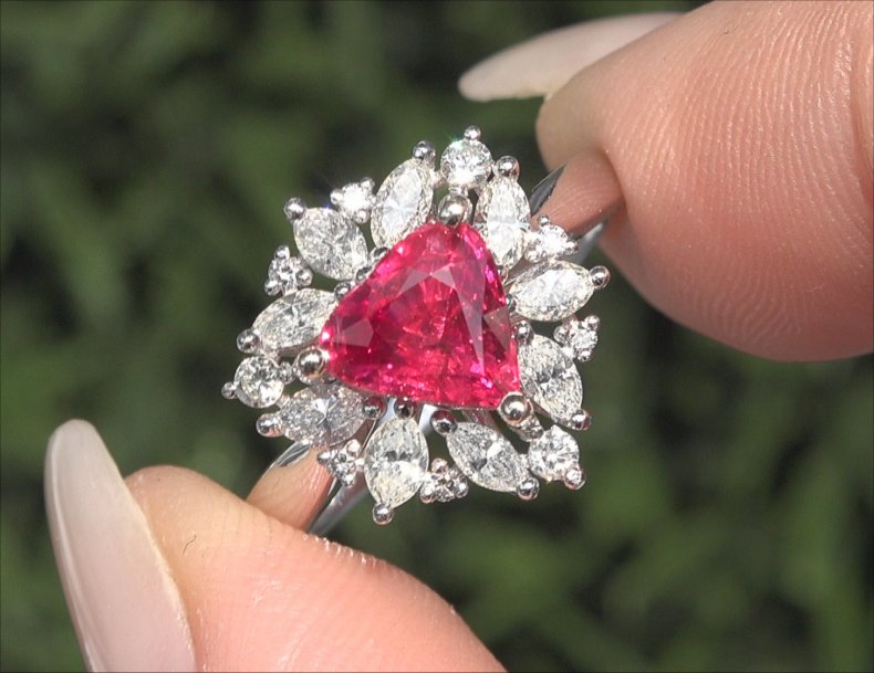 GIA 2.86 ct UNHEATED Natural VS2 Red Ruby Diamond 14k White Gold Estate Ring