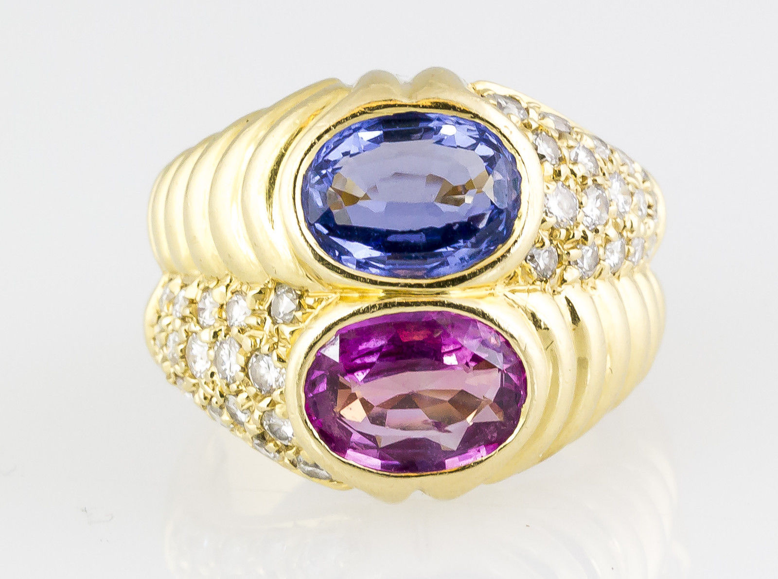 BULGARI 18K Gold Blue & Pink Sapphire Diamond Ring