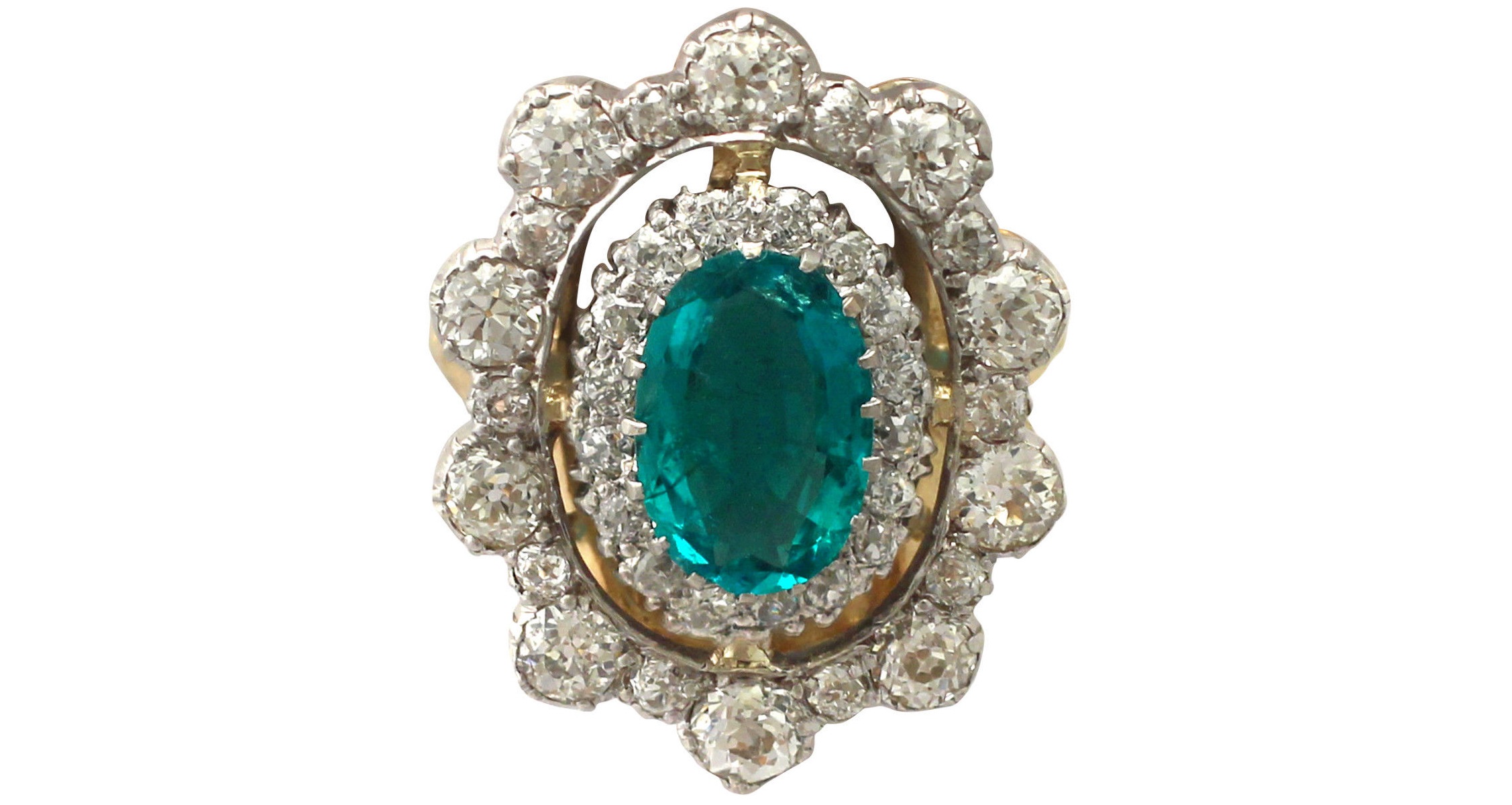 3.12 ct Emerald and 3.15 ct Diamond, 18 ct Yellow Gold Dress Ring - Antique Circa 1930