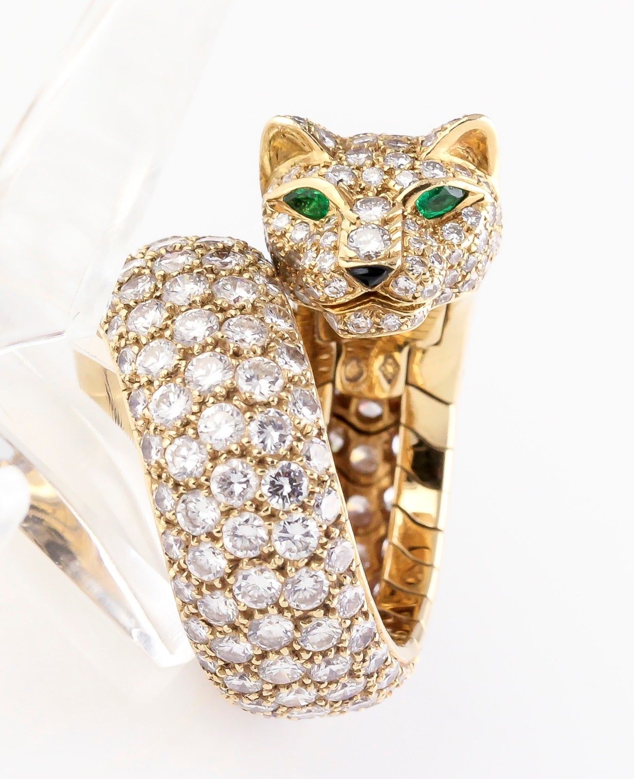 CARTIER PANTHER Diamond Emerald Enamel and 18K Gold Ring