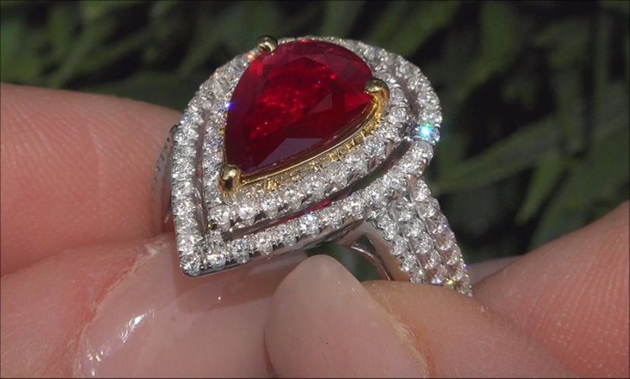 GIA 3.49 ct UNHEATED Natural VVS Red Ruby Diamond 14k White Yellow Gold Ring 