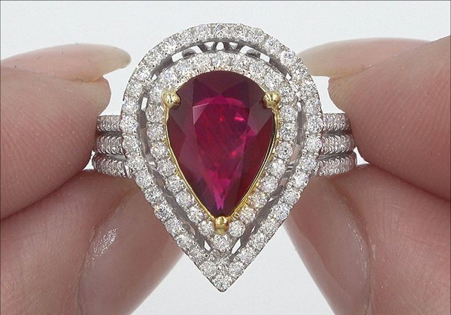 GIA 3.49 ct UNHEATED Natural VVS Red Ruby Diamond 14k White Yellow Gold Ring 