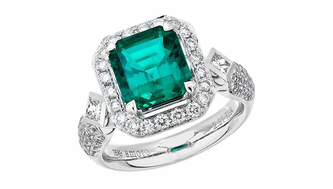Amoro 18k White Gold Colombian Emerald Ring and Diamond Ring (0.88 cttw, G-H Color,VS2-SI1 Clarity)