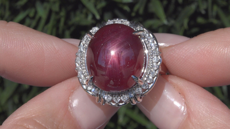 Estate 27.90 ct Natural Star Ruby Diamond 14k White Gold Cocktail Ring Certified