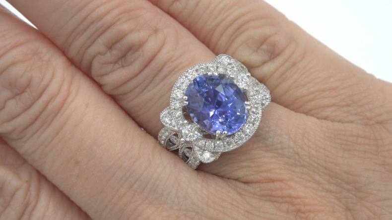 GIA 6.95 ct UNHEATED Natural VVS Blue Sapphire Diamond 14k White Gold Ring