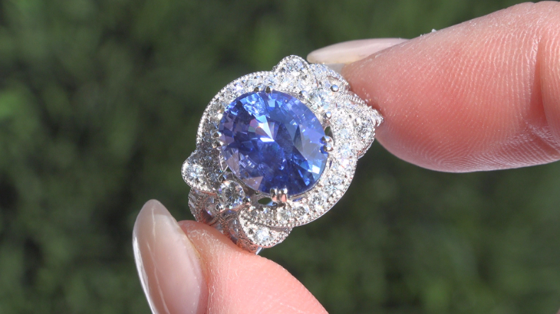 GIA 6.95 ct UNHEATED Natural VVS Blue Sapphire Diamond 14k White Gold Ring